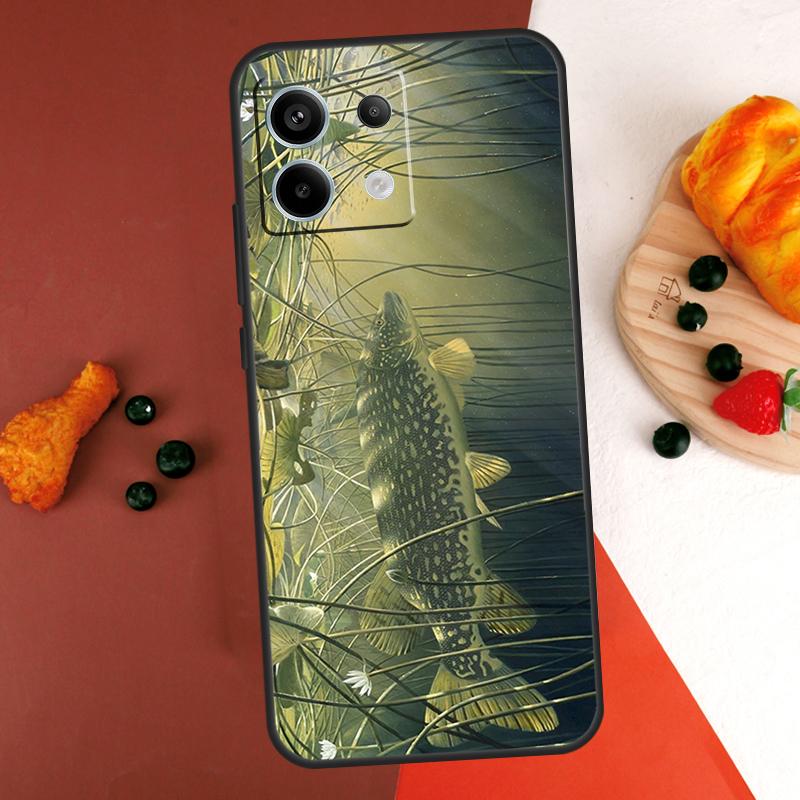 Pike Fish Fishing Lure Case For Xiaomi Redmi Note 14 13 Pro 9 10 11 12 Pro 10S 11S 12S Redmi 14C 13C 10C 12C Coque