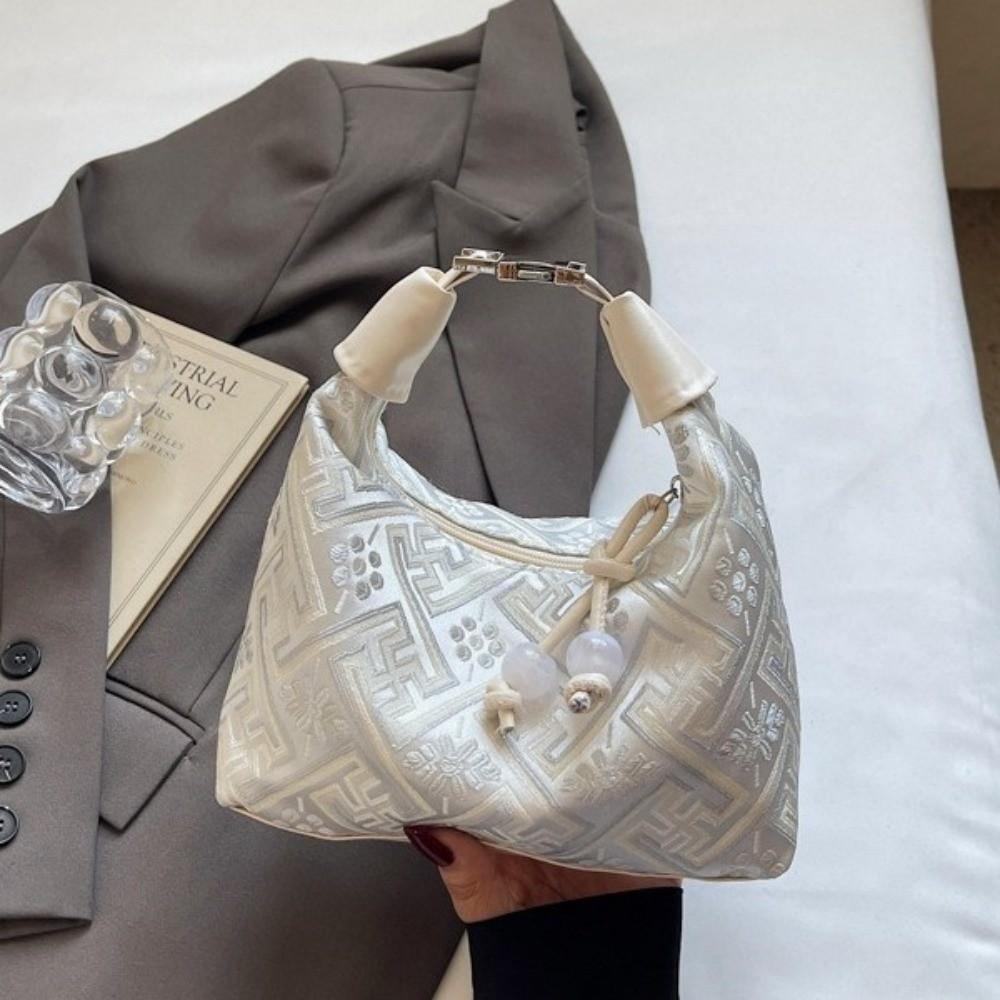 Zipper Closure Chinese Style Embroidery Handbag Elegant Dumpling Bag Ladies Shoulder Bag Girl Use