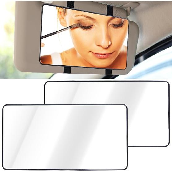 Car Sun Visor Mirror, Cosmetic Makeup Mirrors With Straps, HD Cars Interior Cosmetic Mirror, Car Accessories For Women Universal Sun Visor Mirrors
