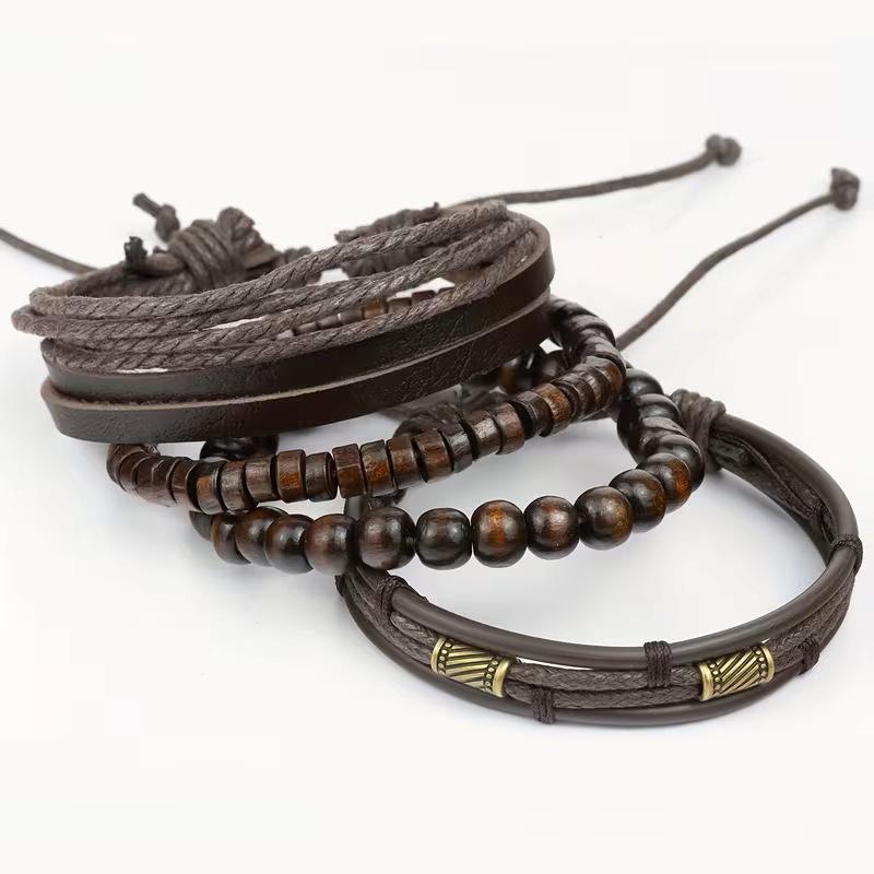 4-delat flerlagers handgjort läderarmbandsset: Retro och Mångsidig Design