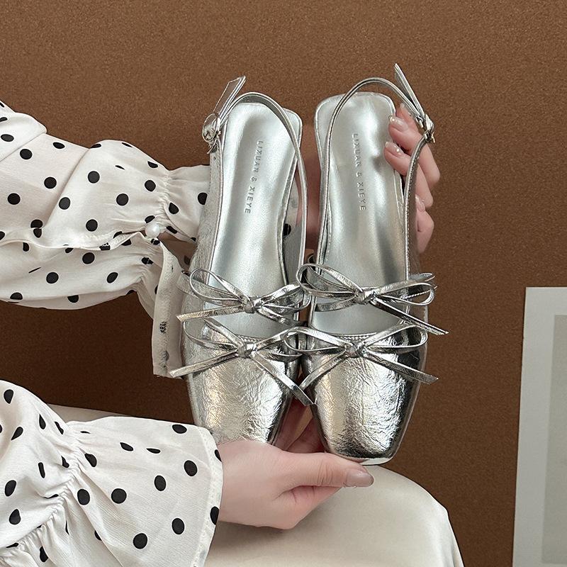 Versatile flow square head bow word with bag head sandals women's new light mouth with skirt sandals