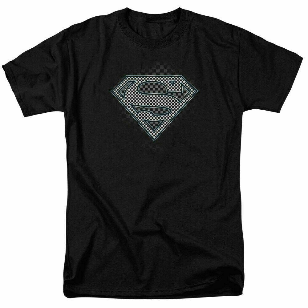 26 Superman Checkerboard Logo T Shirt Licensed Comic Book Movie Tee Black Unisex T-Shirt XL