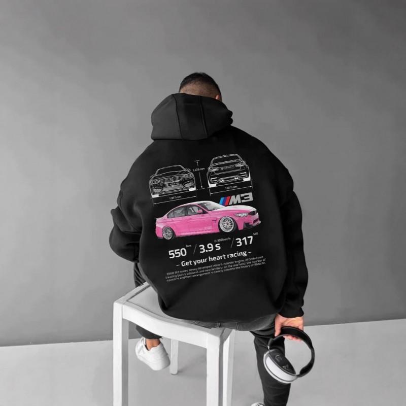 2026 Hooded Sweatshirt Young Unisex Women Car Print Graphic Pullover Loose Fit Daily Wear