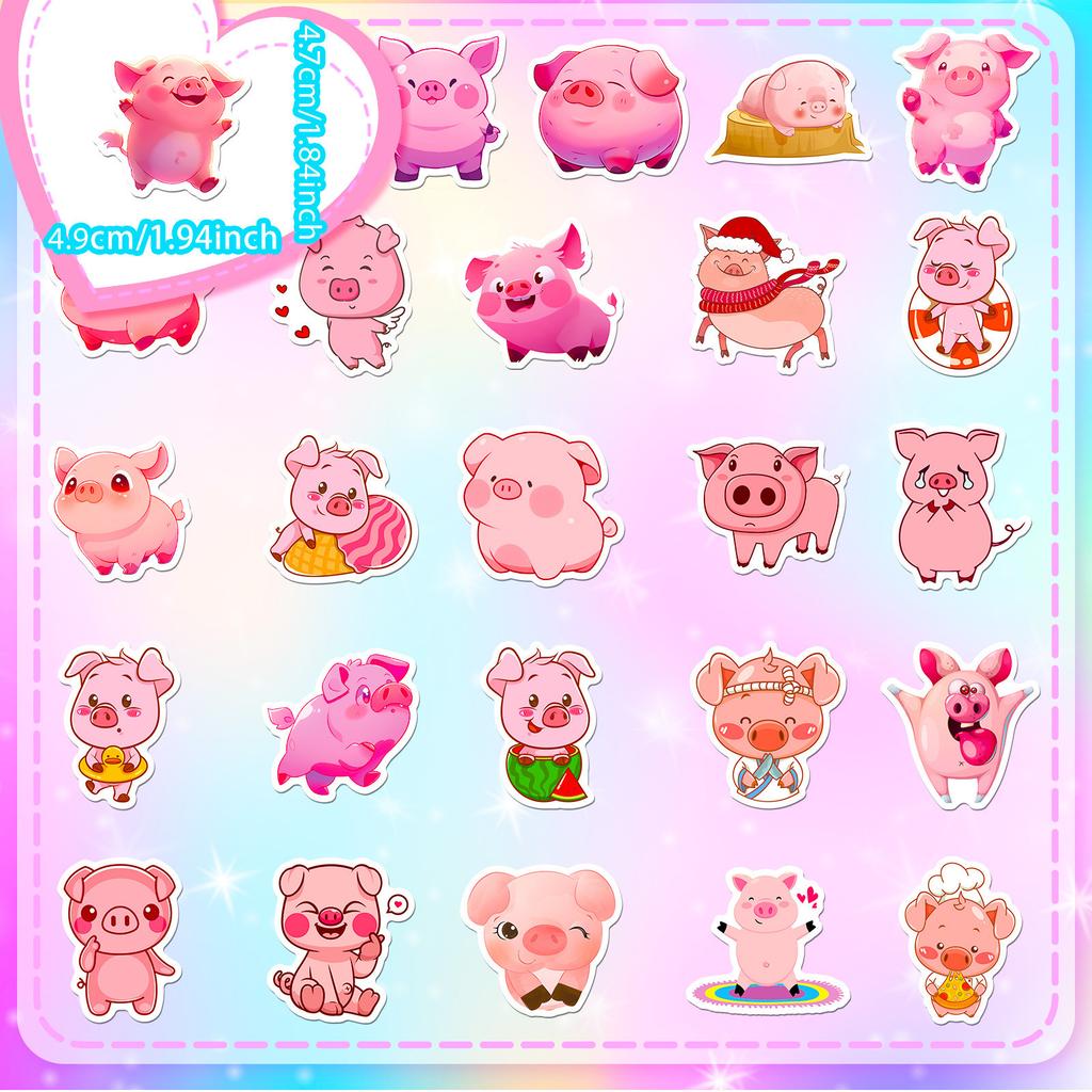 50 Cartoon Cute Pink Pig Pig Graffiti Stickers Korean Version Ins Style Girl Pink Pig Stickers