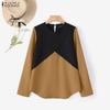 ZANZEA Women Casual Round Neck Long Sleeve Loose Patchwork Blouse