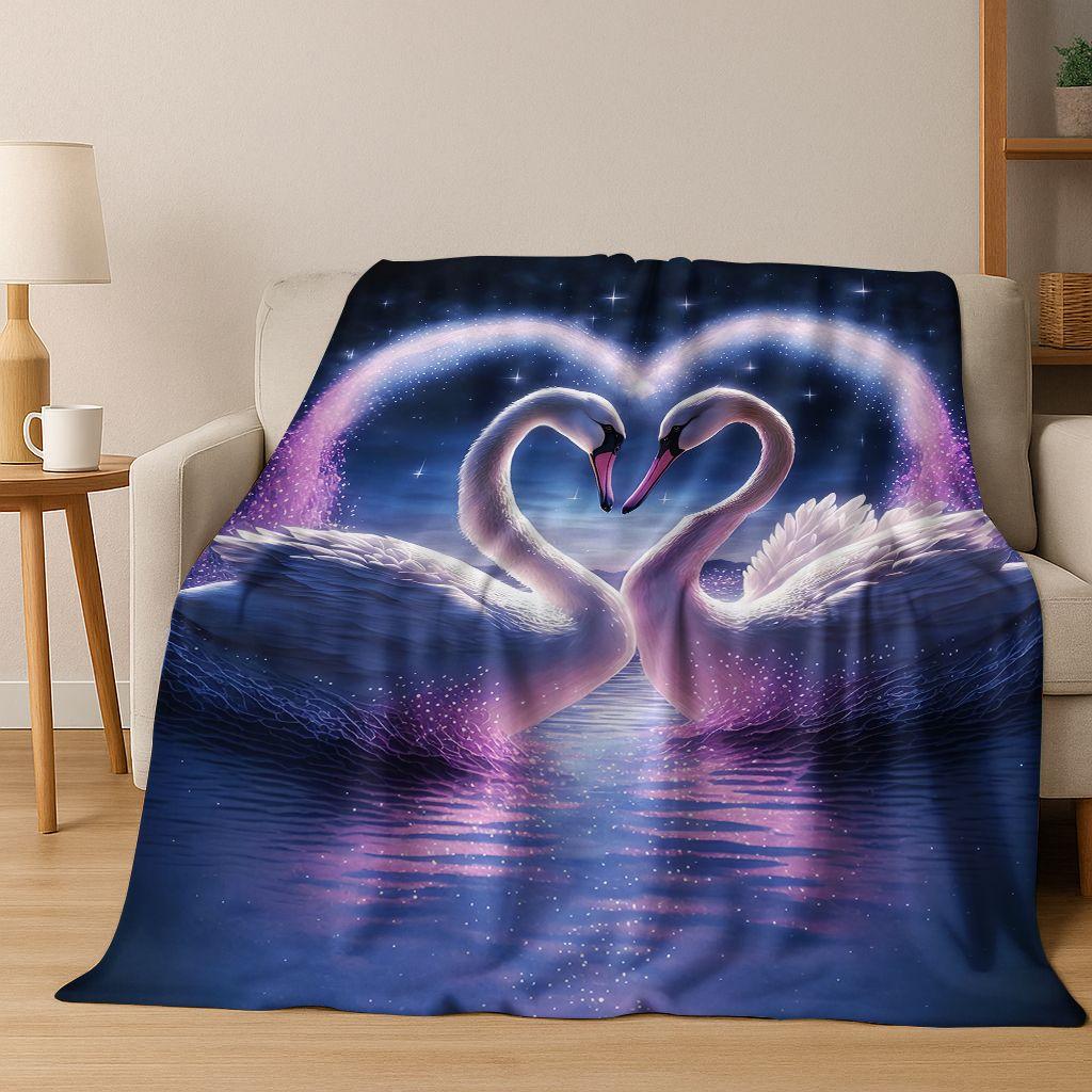 Dream Love Swan Art Cartoon Flannel Blanket,Cozy Soft Throw Blanket for Home Bedroom Bed Sofa Picnic Office Cover Gift Kids