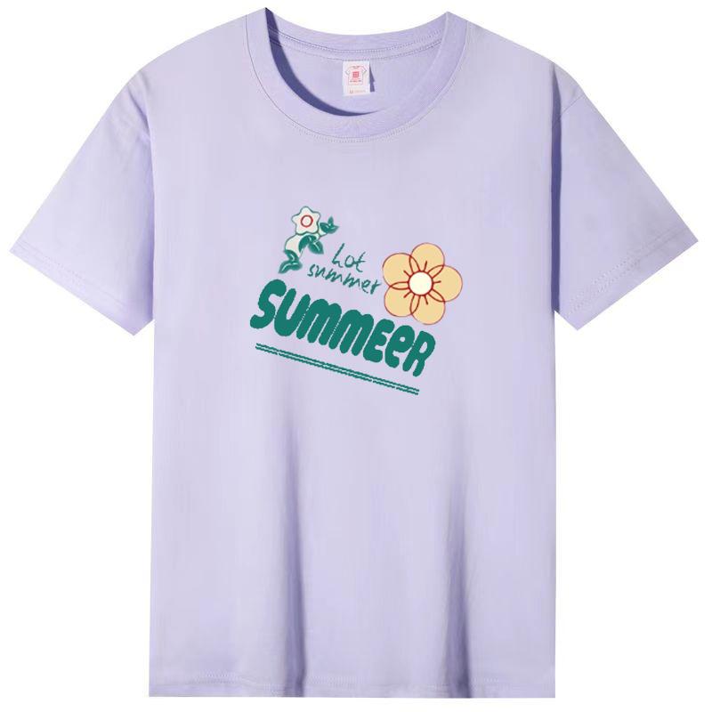 Female Cotton Short-sleeved T-shirt Female Summer Korean Loose Round Neck Printed Tops