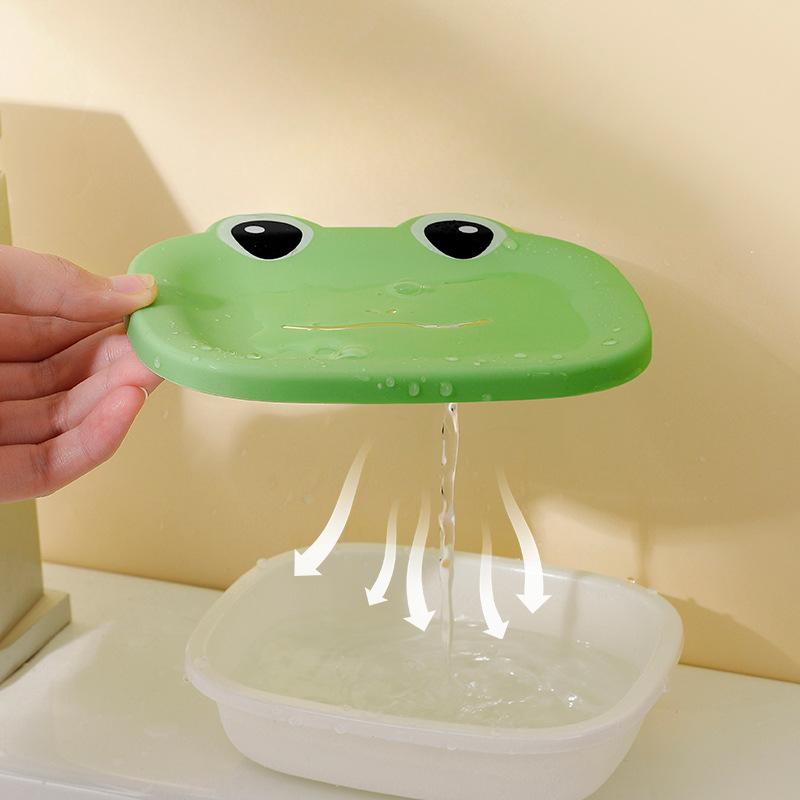 Doppelschichtige Cartoon-Frosch-Seifenschale, Badezimmer-Ablauf-Macaron-Seifenschale Badezimmer-Gadgets