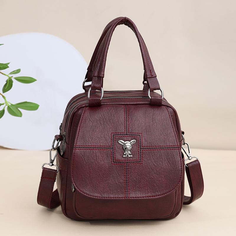 Multifunctional Shoulder Bag Women's Soft Leather Backpack Solid Color Shoulder Bag
