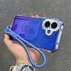 Gradient Slot Card Holder Wrist Strap Lanyard Phone Case For iPhone 15 16 Pro Max Plus 13 12 Air Cushion Bumper Protective Cover