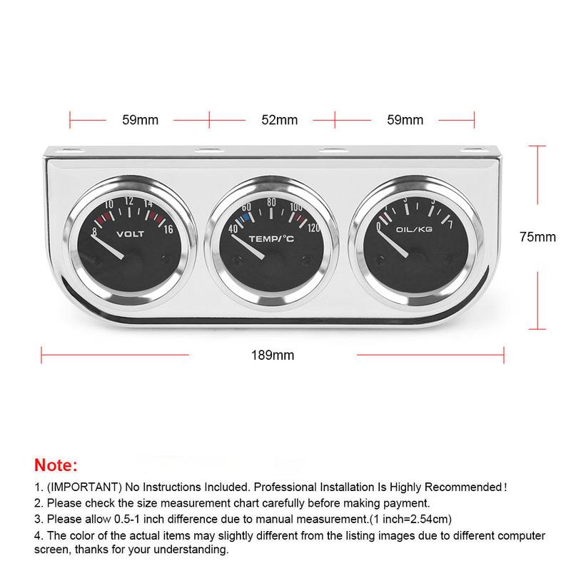 2INCH 52mm Triple gauge Kit Volt Meter Water Temp Gauge Oil press Gauge With Sensor 3 in 1 Car Gauge Kit Car Meter
