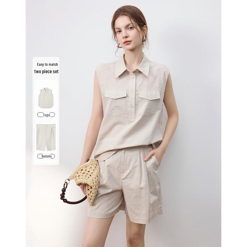 

Demana Women s Linen Blend Sleeveless Top and Shorts Set M