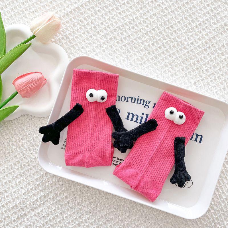 Magnetic Socks with Hands Eyes Funny Creative Cartoon Couple Socks Magnetic Mid-Tube Socks for Women Men Lovers Family Friends