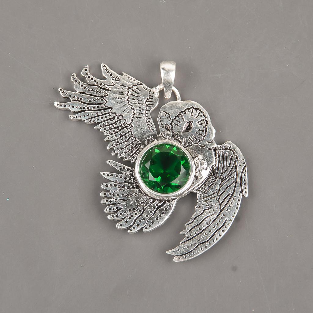Chrome Diopside Gemstone 925 Sterling Silver Halloween Jewelry Women's Pendant 1.3" CP-16-1