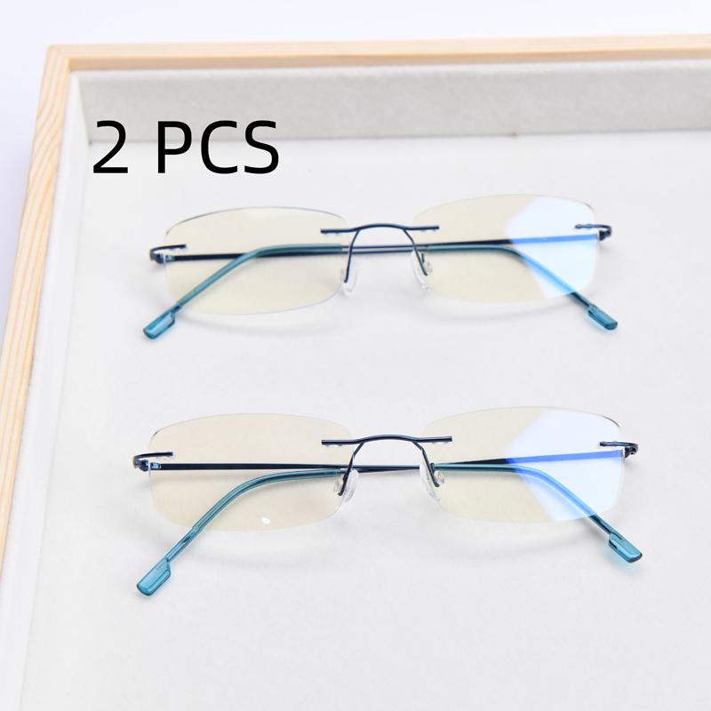 

2Pcs Suit Retro Frameless Ultra Light Women Men Reading Glasses Blocking Blue Light Computer Presbyopia Eyewear Eyeglasses +1.0. +1.5
