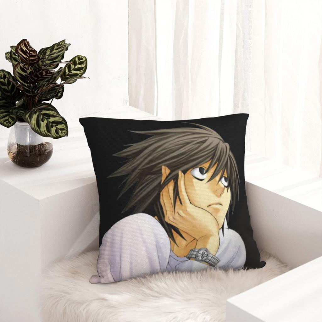 L Lawliet Death Note Kuddfodral Anime Japan Manga Kuddfodral Anpassningsbar Dragkedja Dekor Kuddfodral för Hemmet 45x45cm