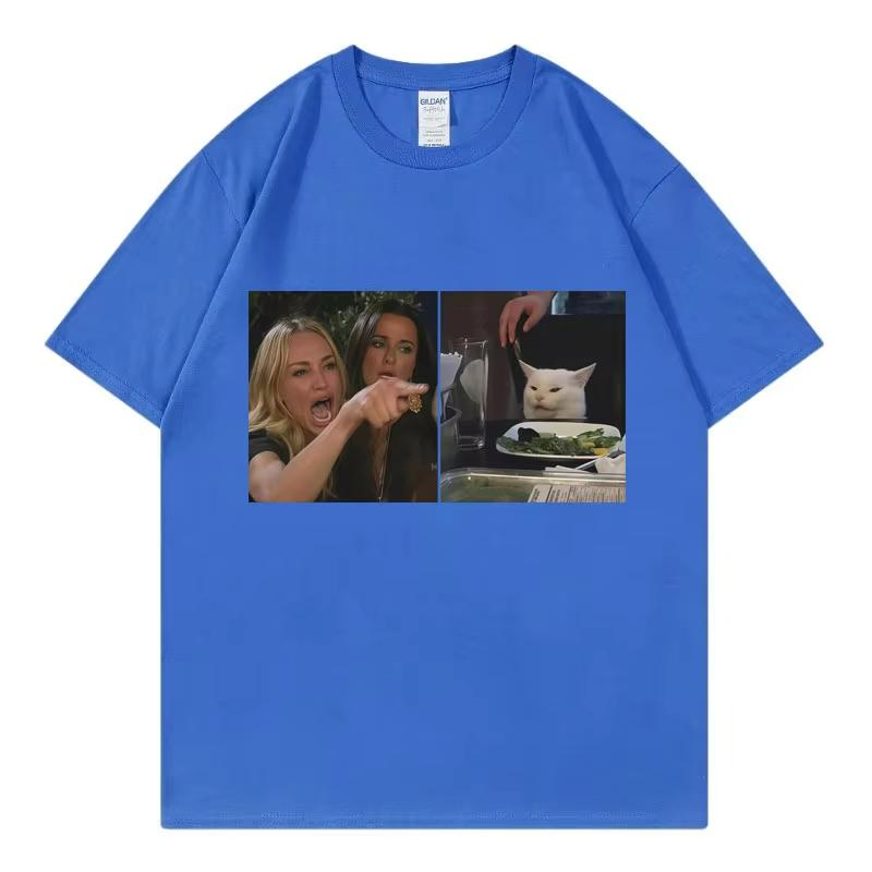 Funny Woman Yelling At Cat Meme Graphic T Shirts High Quality Fashion Short Sleeve T-shirts Unisex Casual Loose Cotton T-shirt