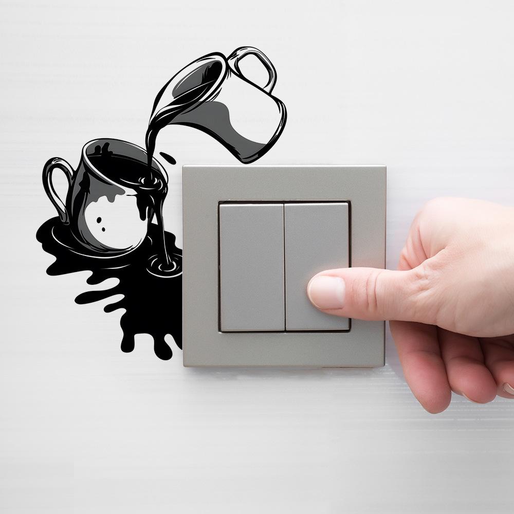 Prosty i Kreatywny Kubek do Kawy Sypialnia Salon Włącznik Naklejka Ścienna Upiększająca Tło Domowe