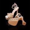 Fashion 14CM Style Rhinestone Sequined Peep Toe Women Gladiator Sandals Summer Elegant High Heels Crystal Wedding Banquet Bridal Shoes
