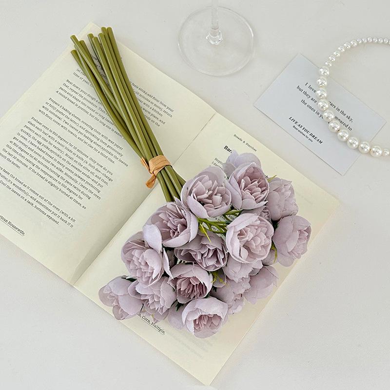 27-Head Tea Rose Peony Artificial Flower Bouquet for Photography, Weddings, and Home Decor