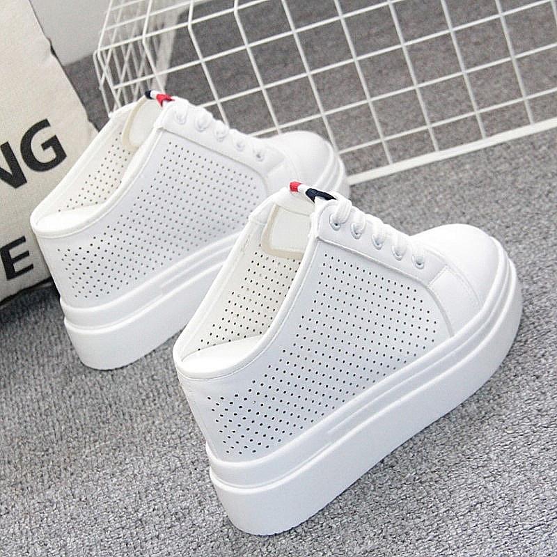 Fashion 10CM High Quality Femme Wedges Half Slipper Shoes Woman Sneakers Chunky Platform Casual Increase Zapatillas Mujer Flats