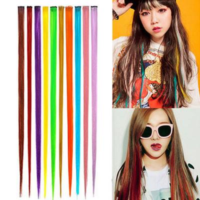 Women's Multi-Color Long Straight Synthetic Clip Extensions Piece In Hair