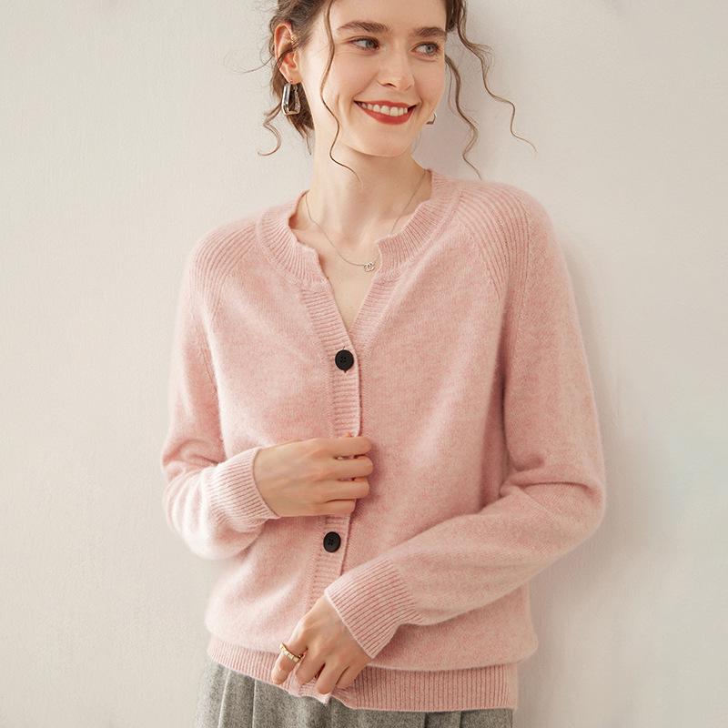 Women's Cashmere Round Neck Cardigan - 2024 Autumn/Winter Collection, Thickened Raglan Loose Knit Sweater, Versatile Outerwear.