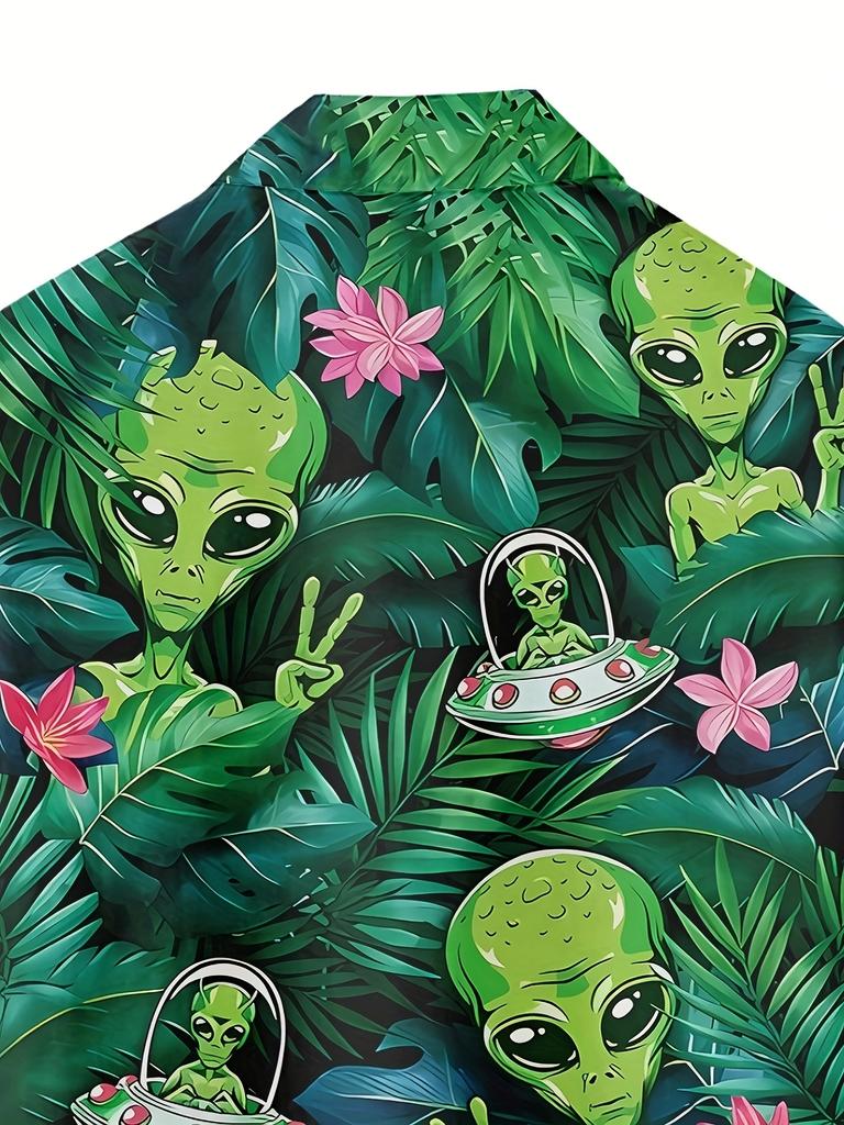 Funny Alien Pattern 3D Print Men'S Shirt Casual Individual Hip-Hop Rock Street Hawaiian Shirt