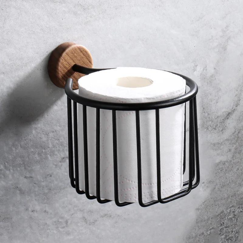 HeMu Solid Wood Tissue Holder Without Punching, Toilet Paper Box, Toilet Phone Storage Rack, Walnut Roll Paper Holder Simple