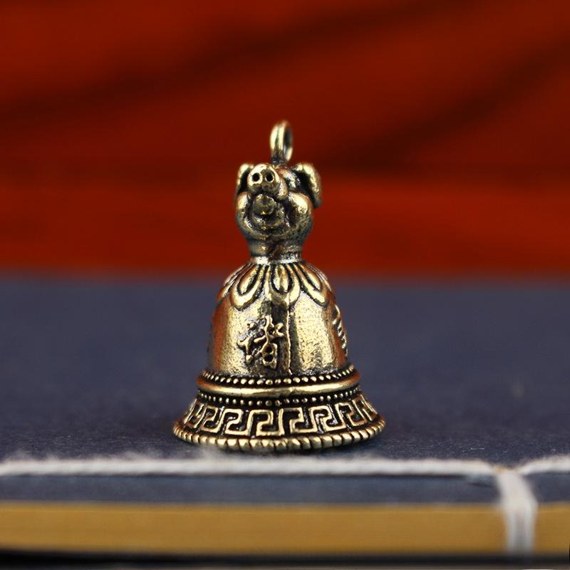 Brass Chinese 12 Zodiac Animals Heads Bell Keychain Pendants Jewelry Vintage Copper Feng Shui Car Key Chain Hanging Keyring Gift