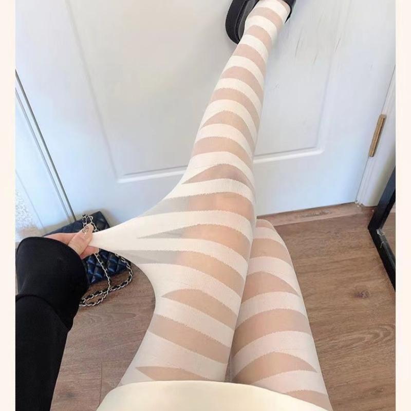Women Sexy Pantyhose Striped Pattern Summer Breathable Tights Seamless Skinny Stocking