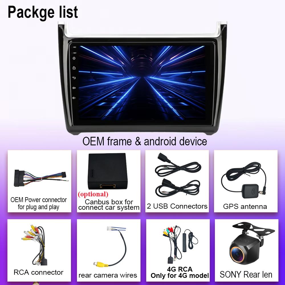 Android 14 For VW Volkswagen Polo 2008 - 2020 Auto Radio Stereo GPS Navigation Multimedia Head Unit 4G Carplay NO 2Din DVD QLED