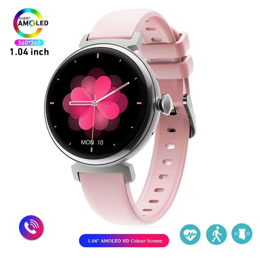 1,04-calowy ekran AMOLED Modny damski smartwatch Ekran zawsze włączony Połączenia Bluetooth Smartwatch Metalowa obudowa Zegarek z małym ekranem