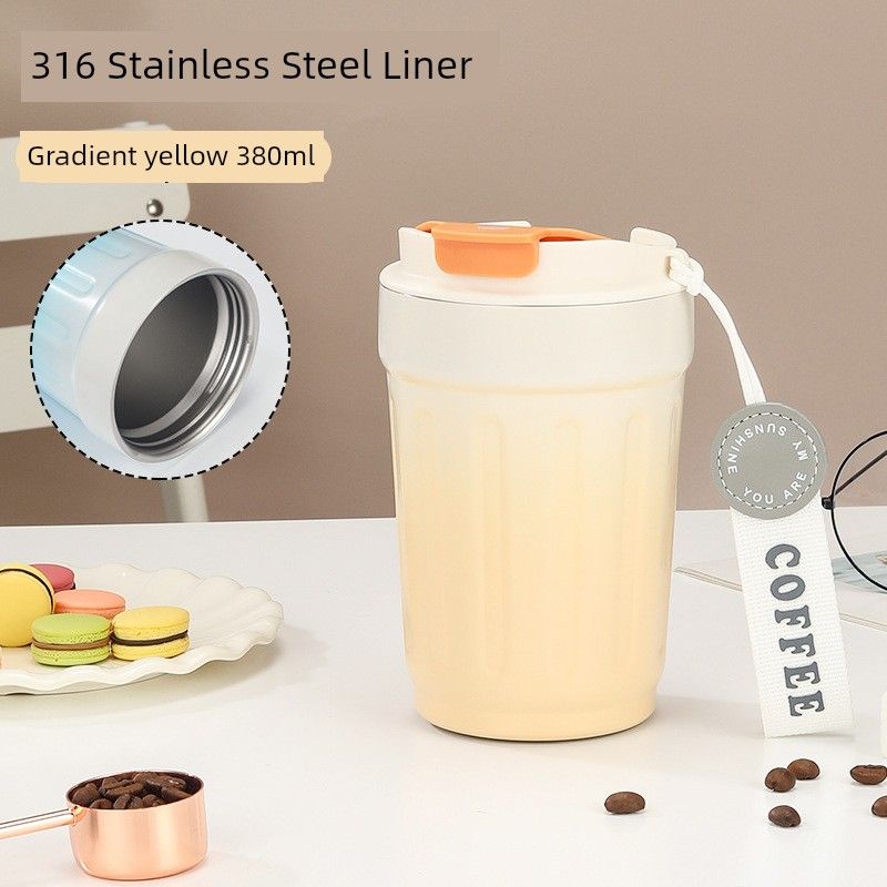 New Ceramic Inner Coffee Cup, Portable Large-Capacity Thermos Cup, Flip-Top Direct Drinking Cup, Portable Car Cup