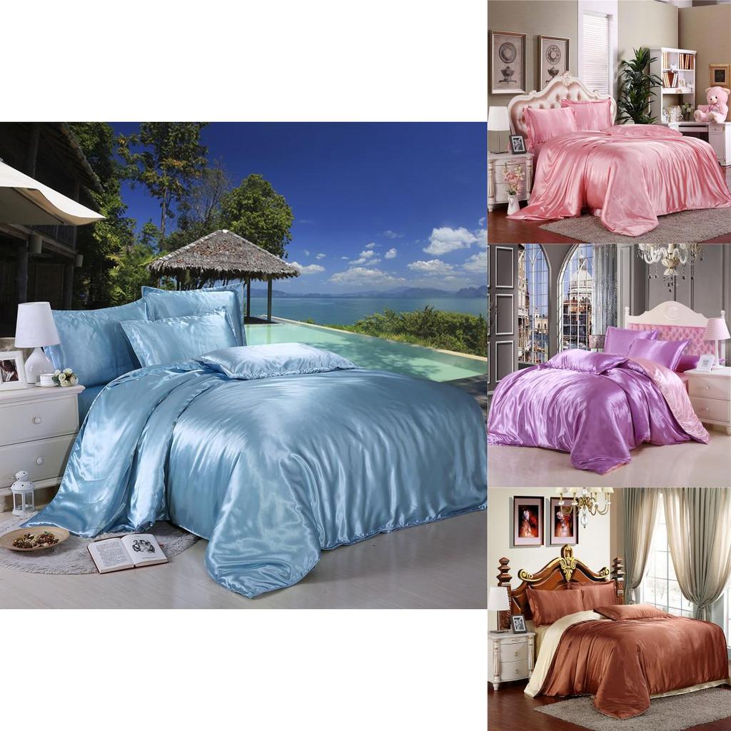 Luxurious Satin Silk Bedding Set 4pc With Comfortable Fitted Sheet And Pillow Case