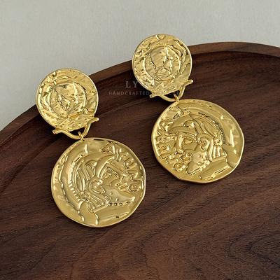 Retro Ancient Coins, Metal Relief Portrait Earrings, Earrings, Personalized Retro Light Luxury, Fashion Temperament, Niche Design Earrings