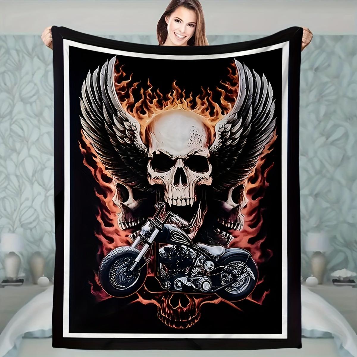 

Skullwinged motorcycle pattern Flannel printed blanket suitable for all seasons suitable for living room office sofa and travel 75x100cm (30x40inch)