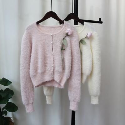 Imitation Mink Velvet Knitted Cardigan Autumn and Winter New Three-dimensional Flower Design Sweet Soft Waxy Sweater Jacket Women
