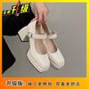 Spring new high heels women's wedding shoes design word with Mary Jane shoes waterproof table thick heel single shoes