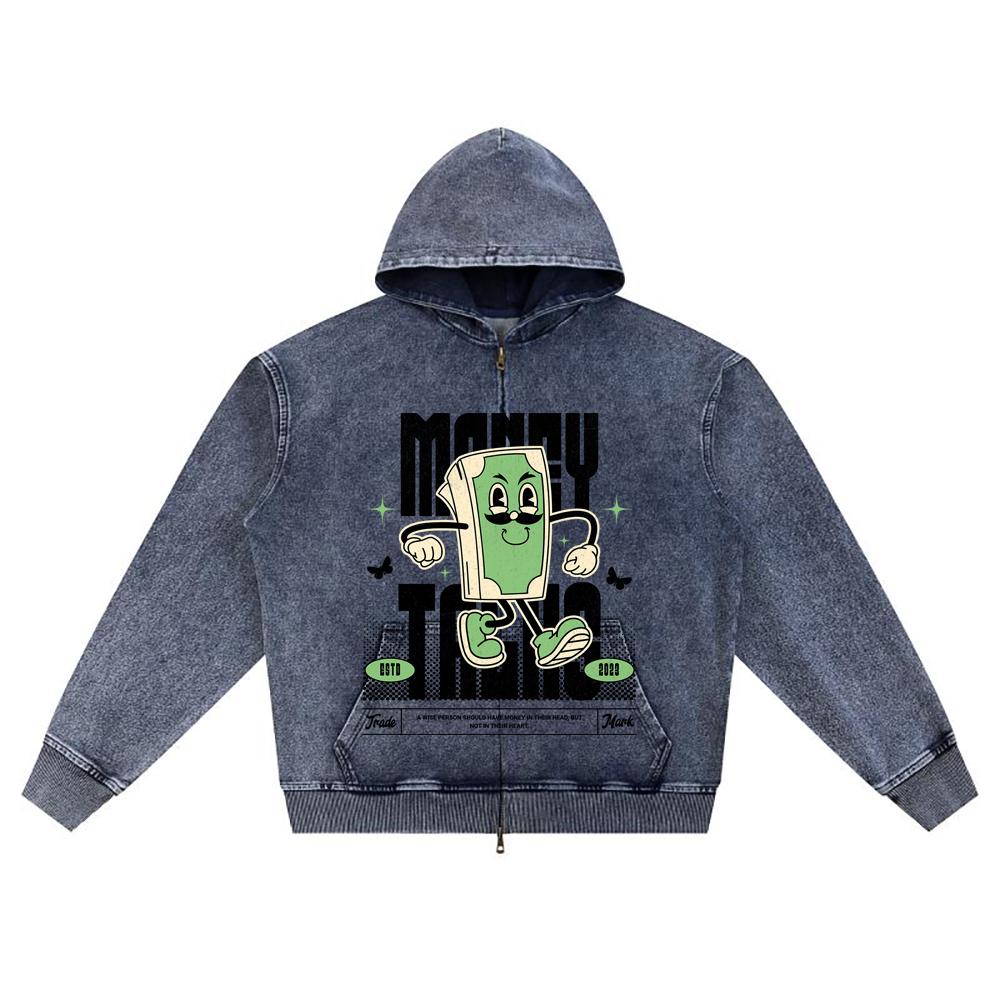 

Худи на молнии из вязаного денима с DTG-принтом Money Talks Brother XL темно-синий