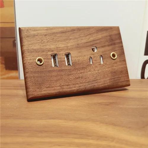 Antikes amerikanisches Wandsteckdosen-Schalterpanel aus reinem Massivholz, Brasilien Taiwan Thai Japan b&b Vintage 15A Wandschalter 118mm*75mm