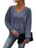 2025 Women's V-Neck Patchwork Long Sleeve Casual Pullover Top - Solid Color