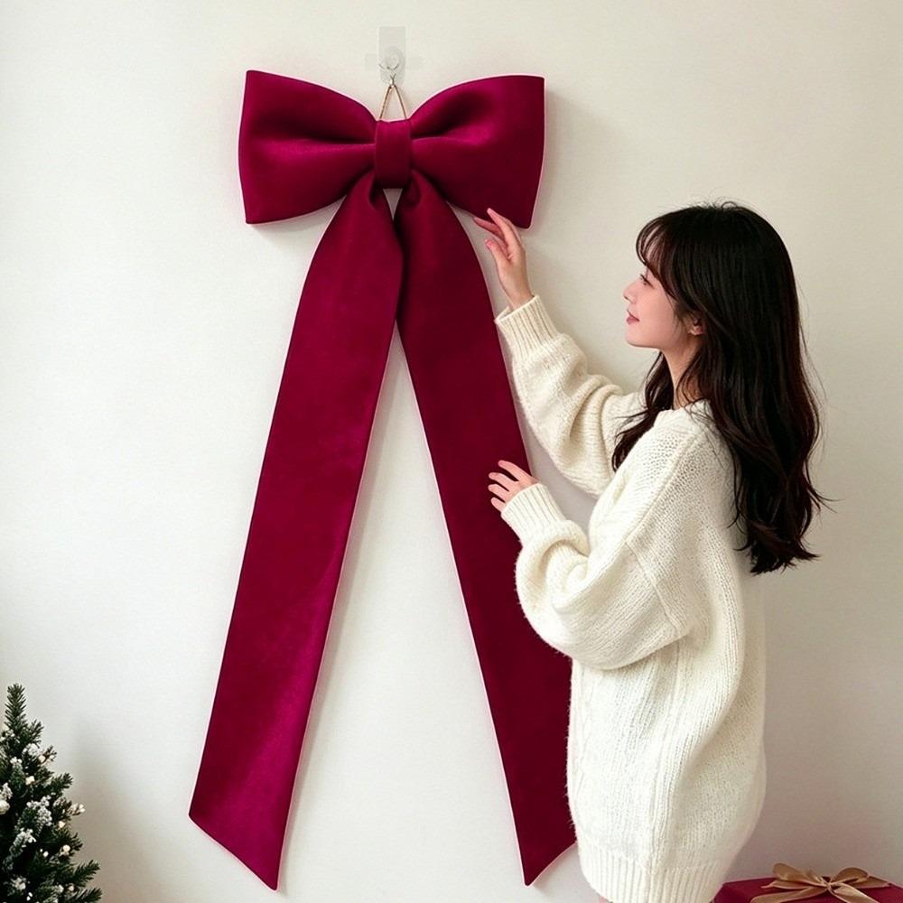 Red Christmas Decor Single Ear Large Bow Ornament Elegant Hanging Bow Prop Christmas Party