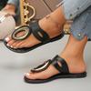 Large size summer new fashion casual metal buckle toe flip-flops shoes women's
