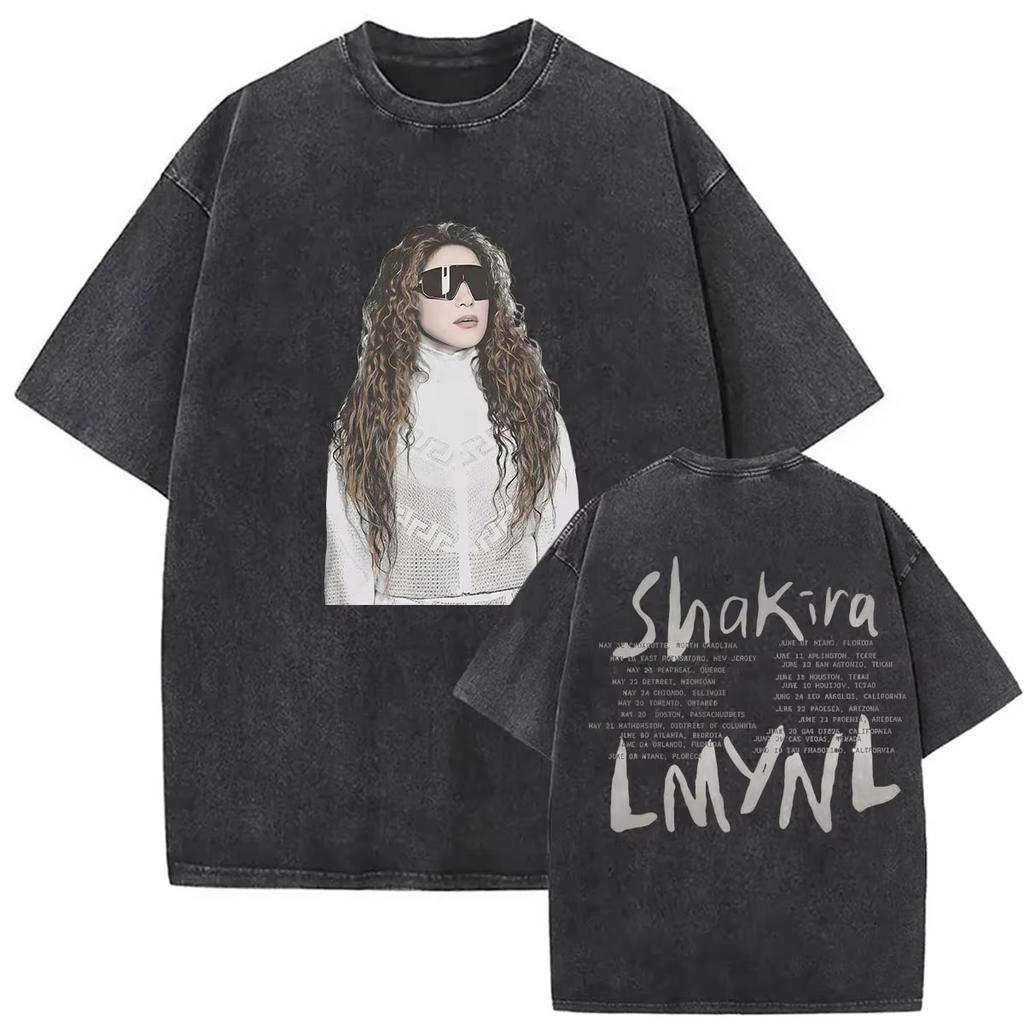 Camiseta Shakira Las Mujeres Ya No Lloran World Tour 2026 Algodón Lavado Vintage Camiseta Unisex Manga Corta Cuello Redondo Pop Latino Streetwear Top Regalo
