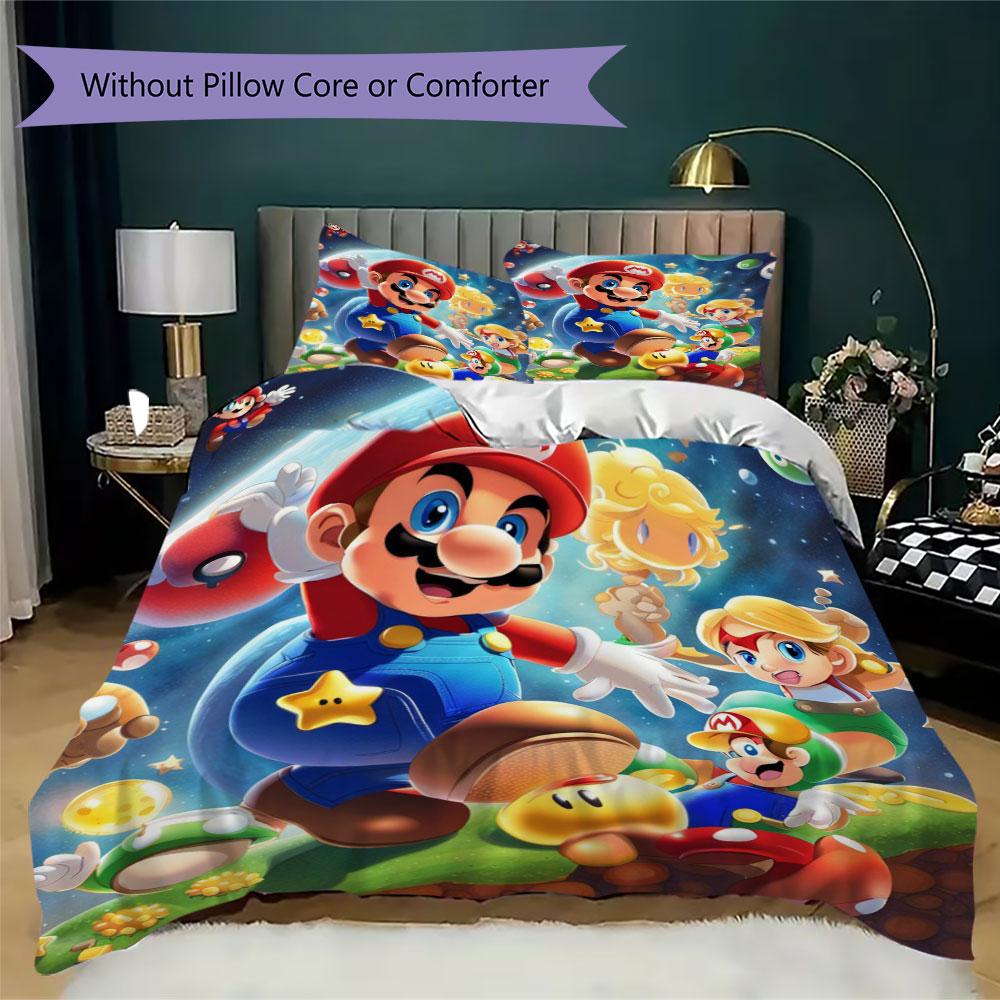 Super Mario Prints bedding, duvet cover and pillowcases, birthday gift (1 duvet cover + 2 pillowcases, pillow insert not included)JM002