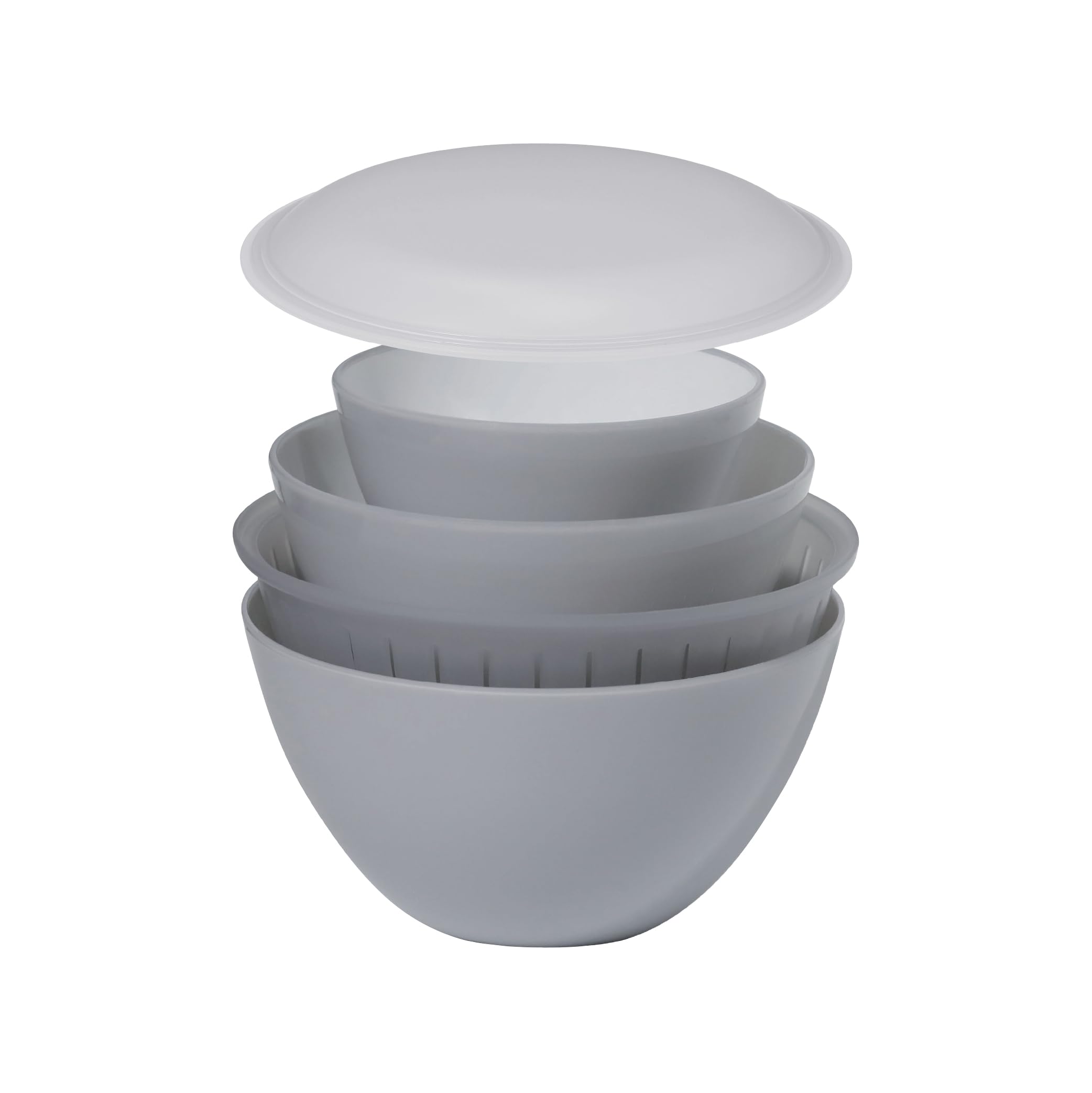 

CB Japan Серые и глубокие миски для удобства дуршлаг для слива и крышка, которая также служит для микроволновой печи и посудомоечной машины Набор мисок-дуршлагов Range atomico серый