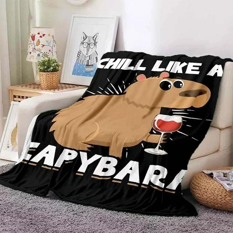 Kawaii The Capybara Club Home Cartoon Printed Blanket Picnic Blanket Warm Flannel Soft and Comfortable Home Travel Birthday Gift