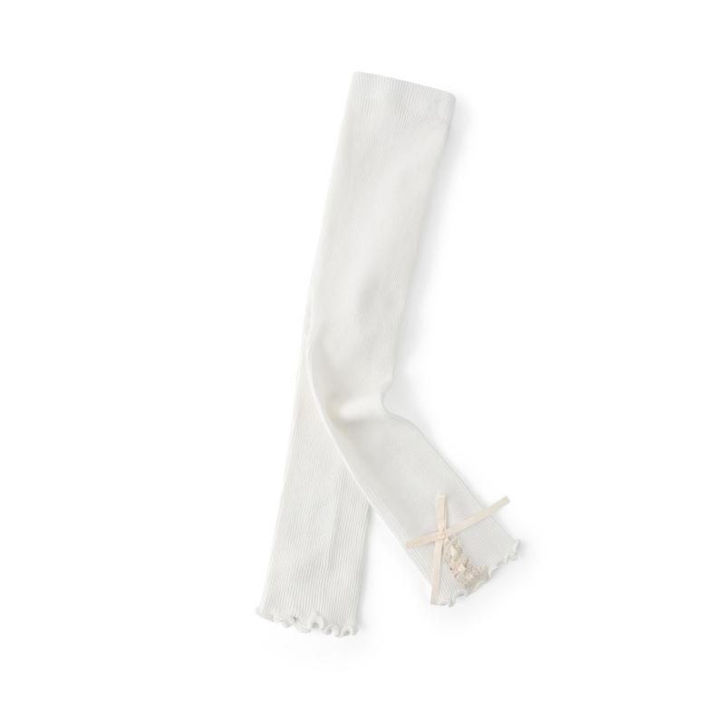 Spring Sweet Girls Tights Fine Stripe Design Ruffle Hem Ribbon Bow Leggings Comfortable Princess Kids Cropped Leggings