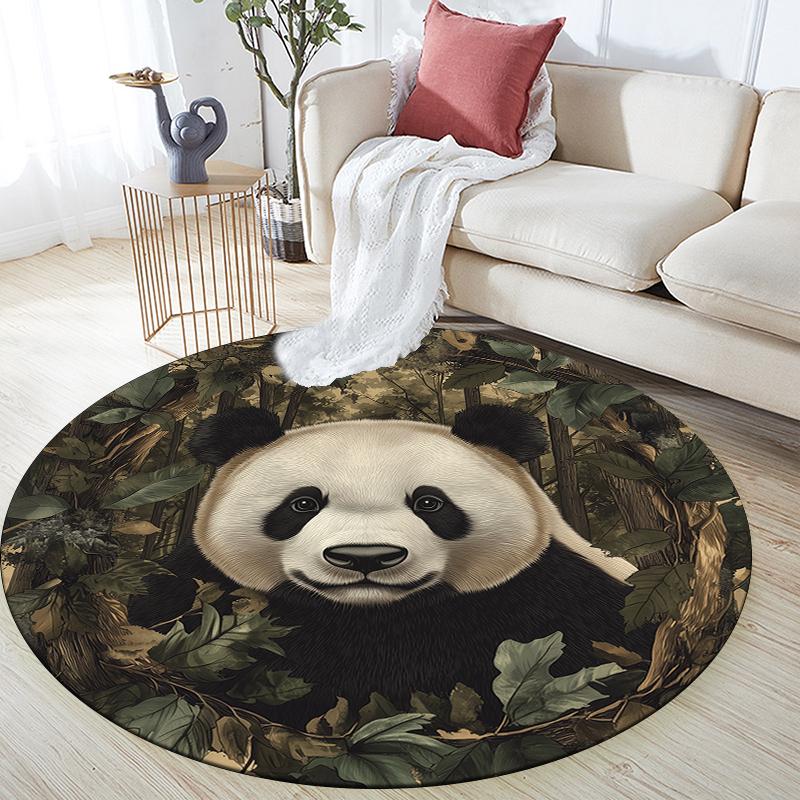 Panda and Grassland Pattern Round rug,Carpet Rug for Living Room Bedroom Sofa Playroom Decor,Non-slip Floor Mat,Holiday Gifts and Birthday Gifts